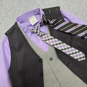 Van Heusen Boys Size 7 Purple Button Down Shirt 2 Vest 2 Tie Set Formal Dress